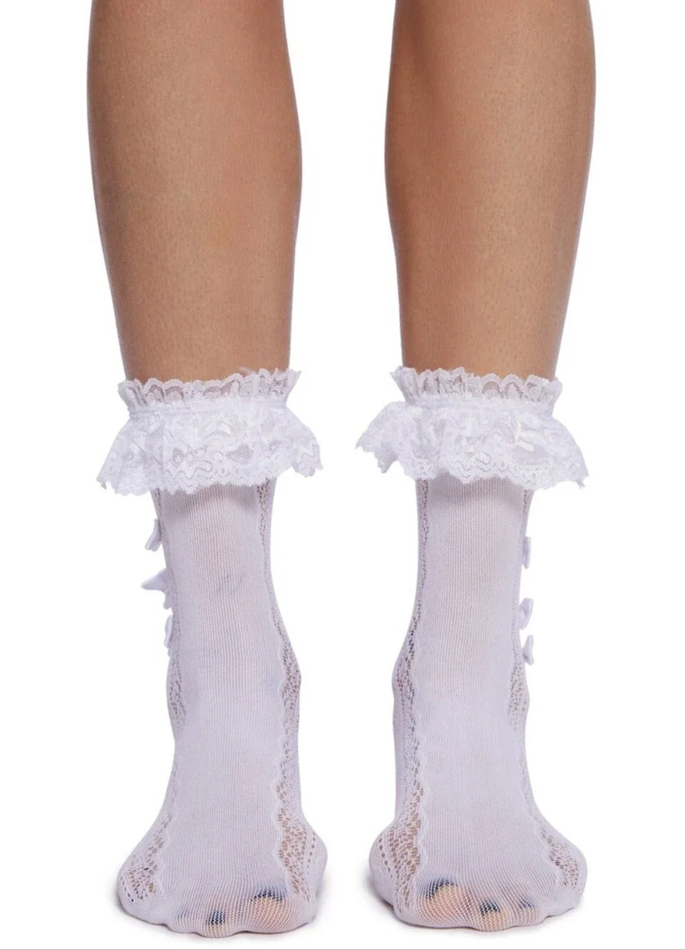 Leg Avenue  Shadow Lace Crew Socks White Lace Ruffled Ankle Socks